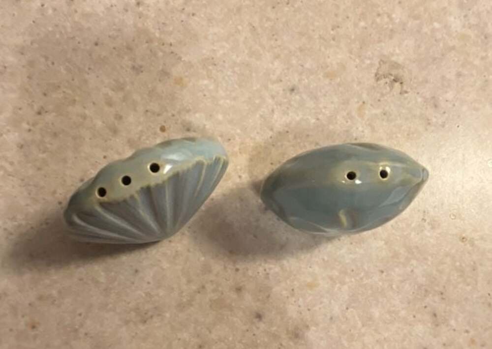 Ceramic Seashell Salt and Pepper Shaker Set Blue Coastal Decor